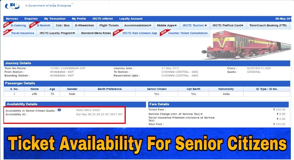 Senior Citizen Quota and Senior Citizen Concession in Indian Railways